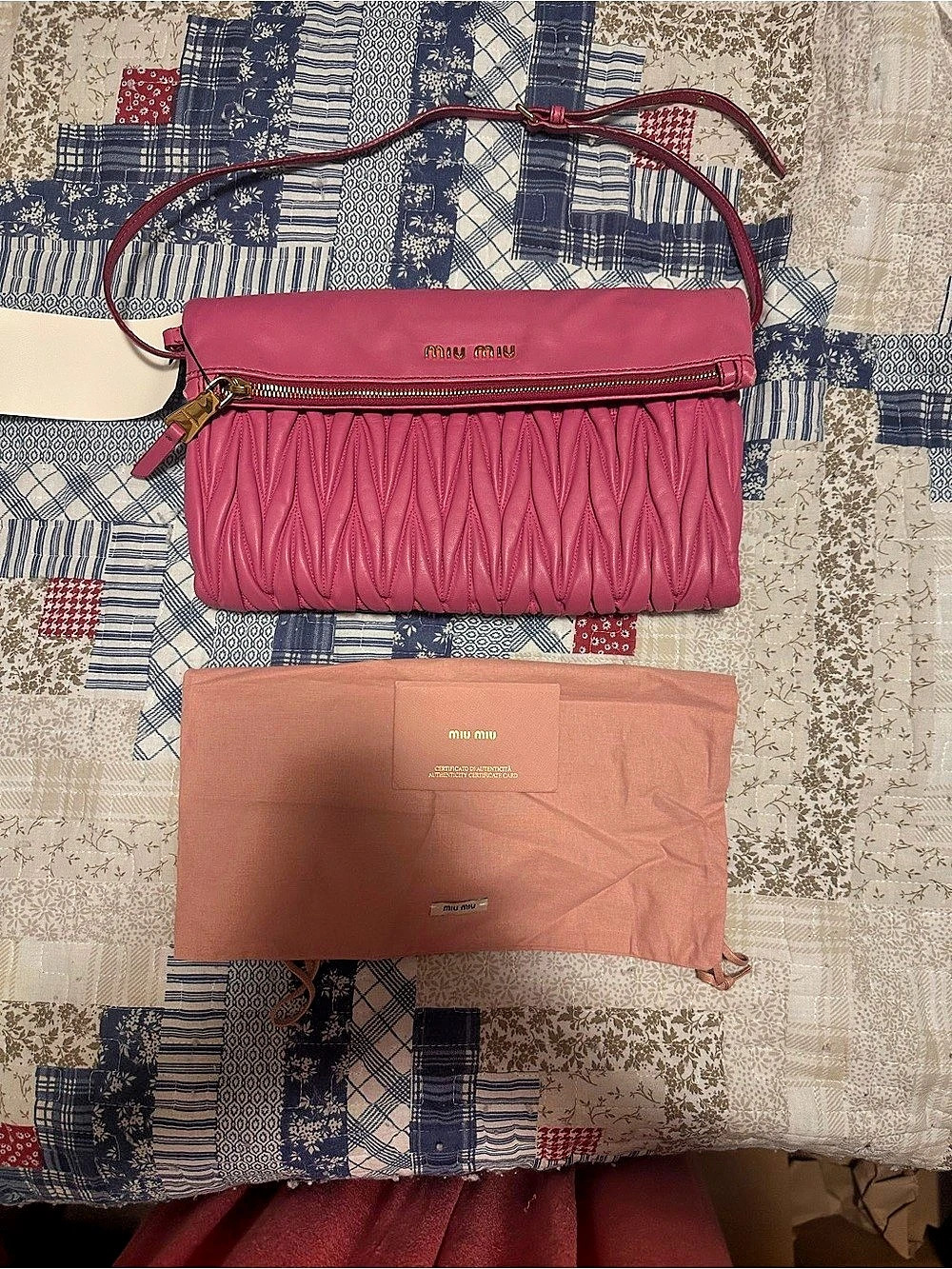 Miu Matelassé Nappa Leather Convertible Clutch Pink
